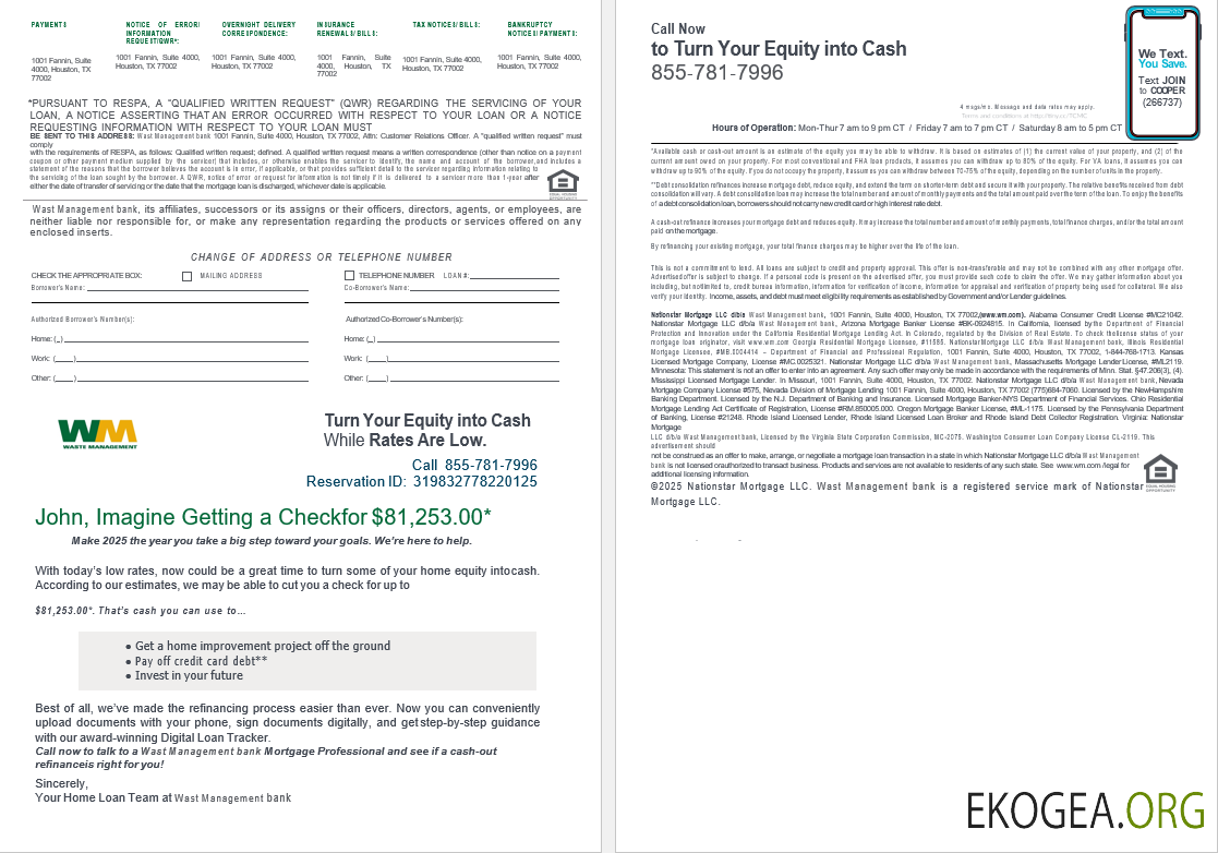 Relevé de prêt hypothécaire de la banque USA Waste Management aux formats Word et PDF, 4 pages 3, 4